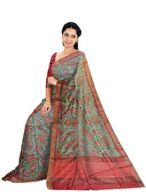 Red and Green Moonga Silk Printed Saree - MIRASILKS Red and Green Moonga Silk Printed Saree